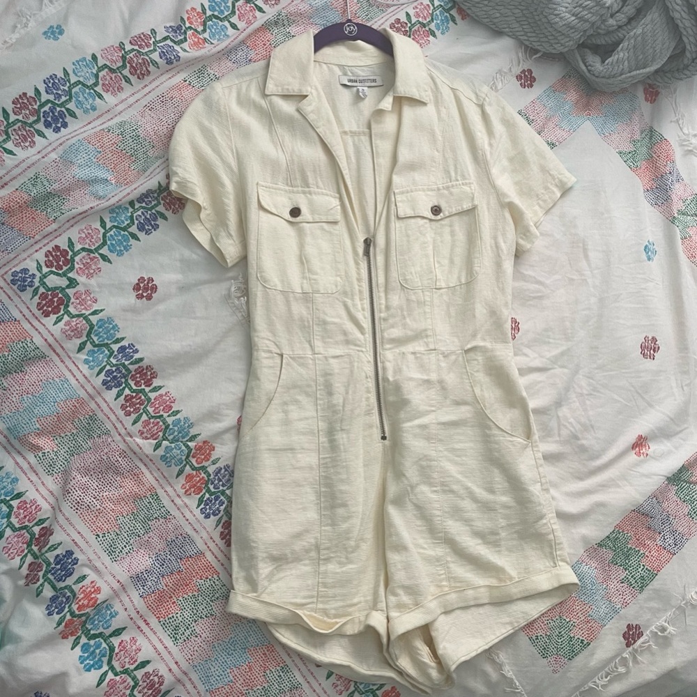 Linen Front Zip Collared Romper - image 1